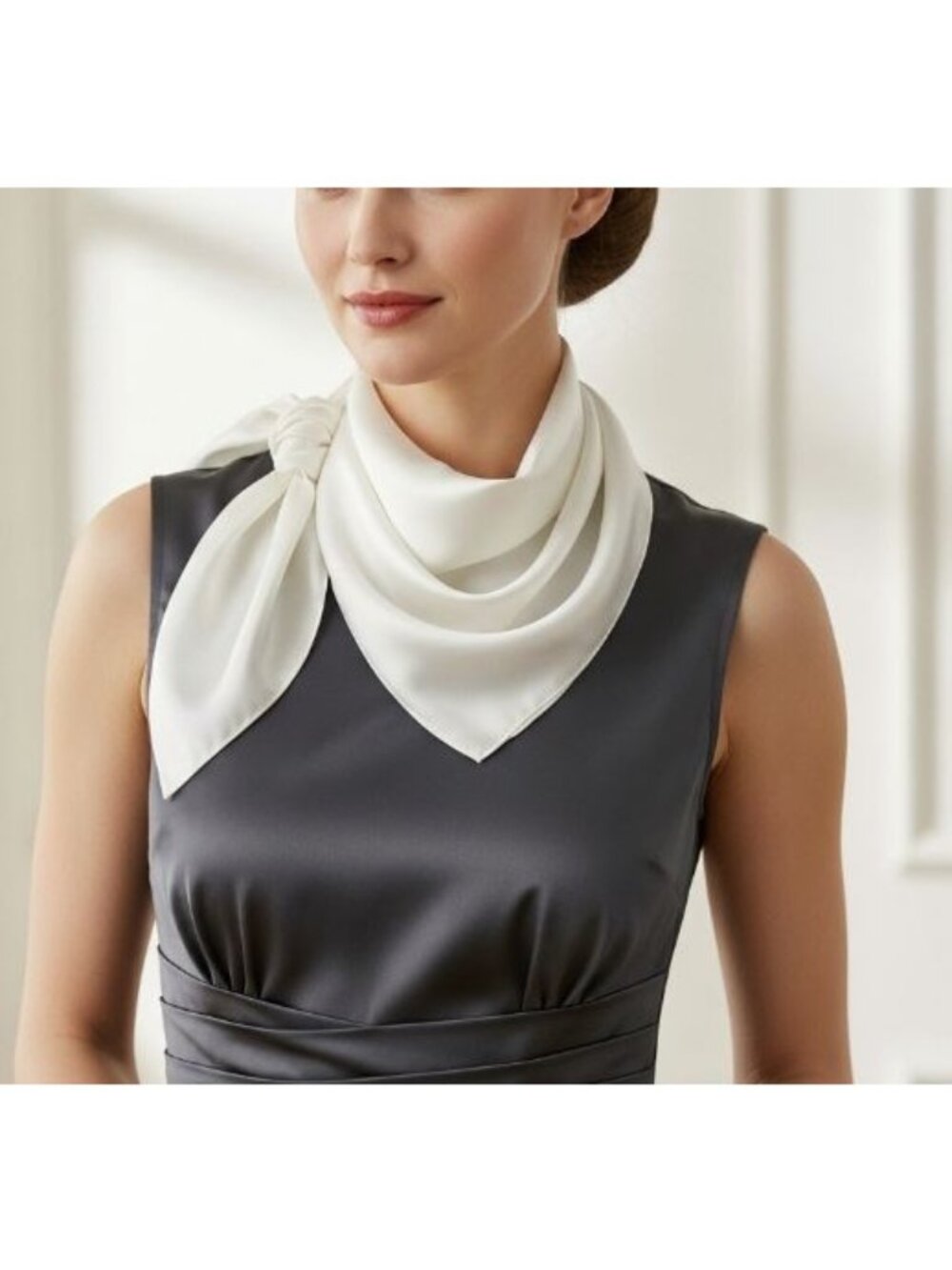 ⭐Elegant Luxury Bandana Square Silky Scarf WHITE Solid Wrap Versatile Soft Shawl
